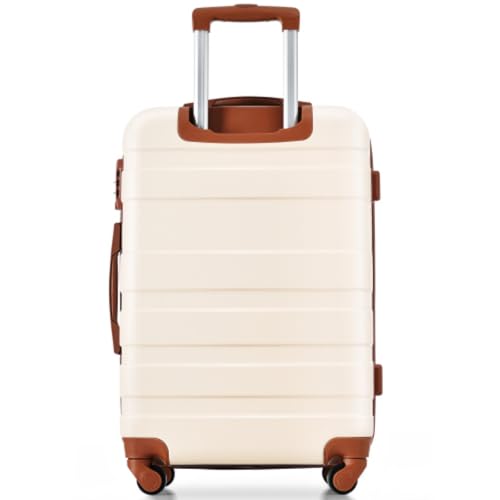 3-piece Luggage Set, 20-inch, 24-inch, 28-inch Suitcases, Suitcases, ABS Hard Shell, 360-degree Spinner Wheels, Telescopic Handle, Ivory and Brown3