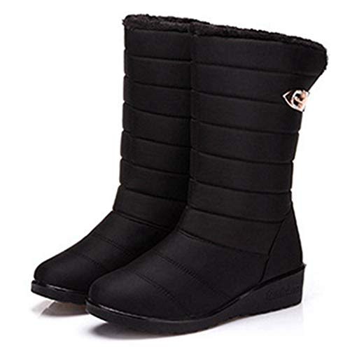 MIOKE Women's Waterproof Rain Mid Wide Calf Snow Boots Warm Fur Lightweight Slip On Winter Cold Weather Boot2