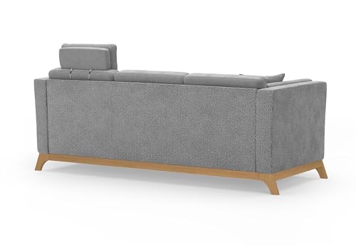 Cavadore 3er-Sofa Vida / 3-Sitzer Couch im trendigen Design mit massivem Holzrahmen in Eiche, Kopfstütze mit Kuschelkissen / 213 x 84 x 93 / Chenille, Grau – Bild 5
