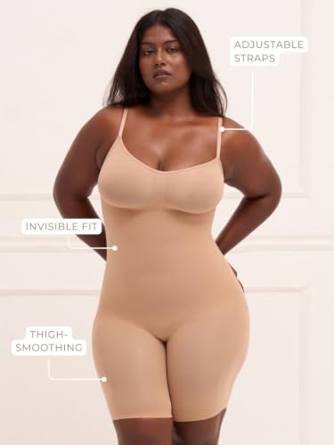 Image of UNDERNEAT Womens Seamless Mid-Thigh Bodysuit | Full Bodyshaper with Adjustable Straps | Made with Premium Airflow+ Fabric | Tummy and Thigh Control Shapewear | All Day Comfort Wear