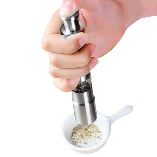 Molino Sal Y Pimienta - Acero Inoxidable Una Mano Mini Pulsador Pulgar, Bomba & Moler | Molino Comino Ahorro Energía, Utensilio Cocina Para Especias