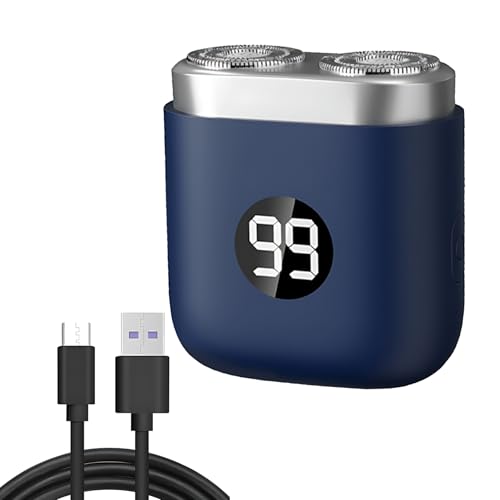Mini Rasierer Herren, Mini Elektrorasierer 3D Doppelkopf, Wasserdicht, Minirasierer für Gesicht, Nass & Trocken, Bart & Körperpflege (Blau)