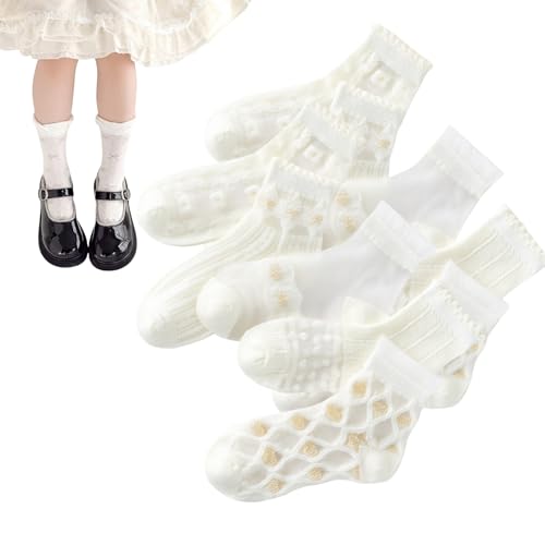 HSTWODE 5 pares de calcetines de encaje con volantes para niñas, calcetines de algodón blanco para niños pequeños, para la escuela todos los días, ML24-697, 29-34