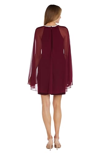 Image of R&M Richards Women's Knee-Length Glitter Sequin Lace Dress W /Sheer Asymmetric Poncho Overlay | Evening Cocktail Attire