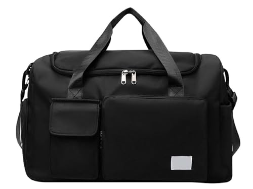 Image of SRZ Samrukzone Nylon Travel Duffle Bag with Wet Pocket & Shoe Compartment, Weekender Overnight Gym Shoulder Bag for Men & Women (44 x 18 x 29 cm (Black)
