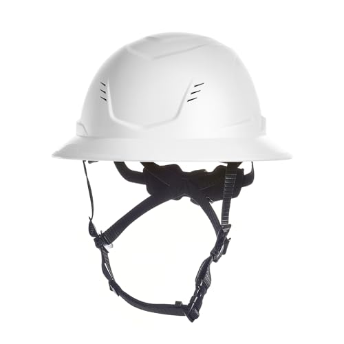 MSA 10250581 V-Gard H2 Full Brim Safety Type 2 Helmet - Comfortable Ratchet Suspension and Integrated Chinstrap Vented Medium-Standard Size in White