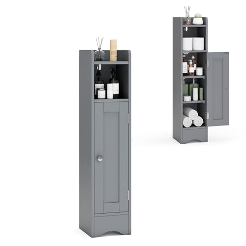 GIANTEX Badezimmerschrank, Badschrank schmal, Nischenschrank mit Ablage, verstellbaren Einlegeböden, Aufbewahrungsschrank für Badezimmer & Wohnzimmer, 19,5 × 18 × 80 cm (Grau)