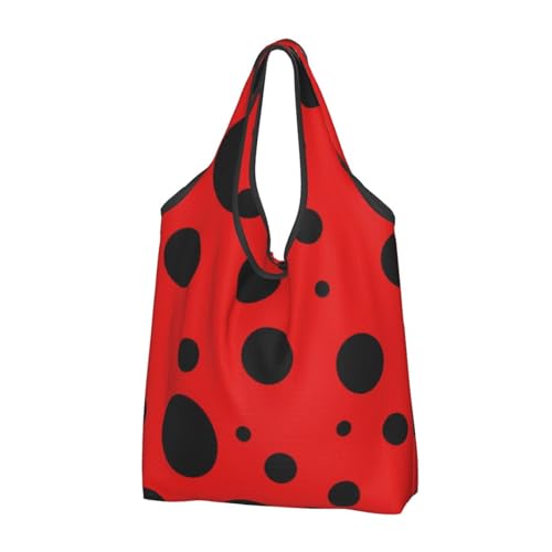 Sacs de courses cabas pliables VOSERY noir : lot de 2 sacs d'épicerie réutilisables motif coccinelle