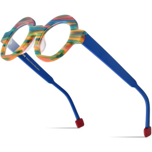 Image of HEPIDEM Multicolor Acetate Glasses Frame Women,Oversize Round Optical Eyeglasses