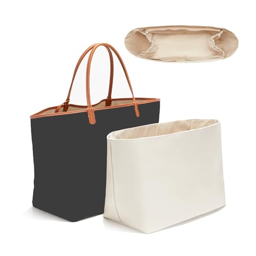 OAikor Bolsa organizadora de bolso para laptop, bolsa Saint Louis, bolsa de nylon macio personalizada com suporte de copo elástico, modelador de forro interno com zíper suave para mulheres, bege