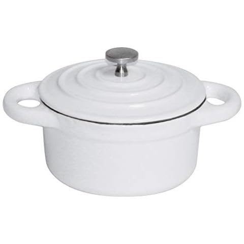 BelleVie White Enameled Cast Iron Mini Dutch Oven, Dia 4" x H 2", 8 1/2 Oz." Cover