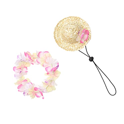 VICASKY 1Set Summer Pet with Floral Garland Hawaiian Style Dog Accessories for Vacations Beach Outings and Parties Breathable Caps for Cats and Dogs