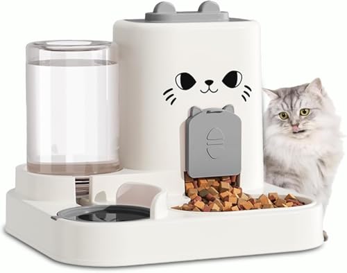 U HOOME Cat Food and Water Dispenser 2 in 1 Automatic Cat Feeder Small Dog Cat Food Water Set Small Pet Food and Water Dispenser Pet Feeder