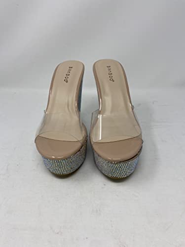 Image of BAMBOO Women's Clear Band Platform Wedge Slide Nude34 Size 7