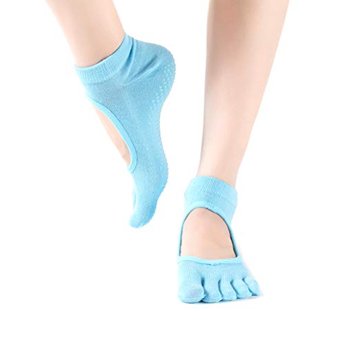 Yoga Toe Socks 1 Pair Non-Slip Sports Socks Yoga Pilates Socks for Pilates Ballet Dance Workout Blue