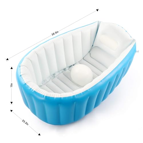 Image of LONGMIRE Inflatable Baby Bath Tub with Air Pump for 6 to 60 Months Portable Air-Filled Bathtub Mini Swimming Pool for Kids Foldable Swimming Tub for Indoor & Outdoor Uses