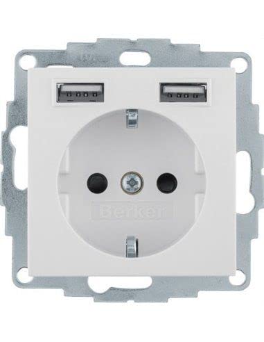 Hager (KNX+DOM) 48038982 Toma Schuko/USB, S.x/B.x, Blanco Brillo Power Type, Multi-Coloured