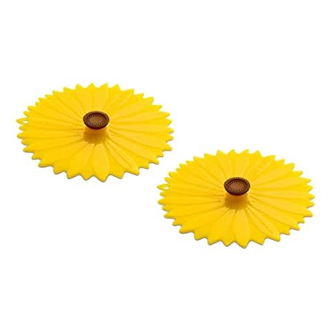 Charles Viancin - Set of 2 Sunflower 4” Silicone Drink Covers - Airtight Seal on Any Smooth-Rimmed Glass, Keep Drinks Cool or Hot, Protect from Winged Pests - BPA-Free - Oven, Freezer, Dishwasher Safe Cover