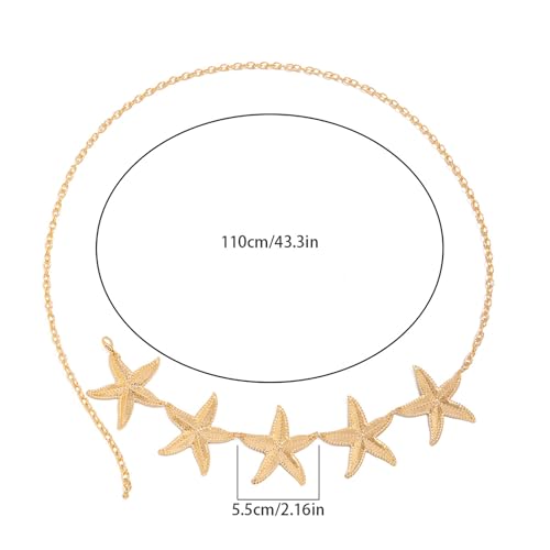 Summer Starfish Pendant Waist Chain Belt for Women Silver Gold Star Waist Body Chain Jewlery Long Metal Link Belly Chain Belt for Dress3