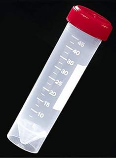 Transport Tube, 50mL, with Separate Red Screw Cap, PP, Printed Graduations, Conical Bottom, Self-Standing