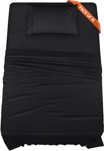 Image of Utopia Bedding Twin Size Sheet Set - Bulk Pack of 10 Bed Sheets Set - Soft Brushed Microfiber - Deep Pockets - Shrinkage & Fade Resistant - Easy Care (Black)