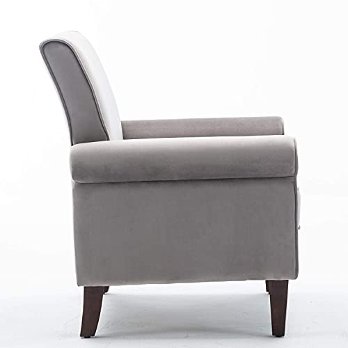 Morden Fort Accent Bedroom Chair Velvet Upholstered Armchair For Bedroom Living Room Club Office-(Grey) #TOP6