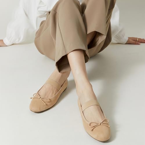 Image of Trary Flats for Women Closed Round Toe Ballet Flats Mary Jane Shoes Women with Elastic Strap Cute Bowknot Comfortable Dress Shoes for All-Year Daily Work Casual Wear
