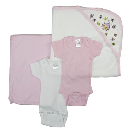 Bambini NC-0407S Baby Girl 4 Piece Layette Sets White & Pink - Small