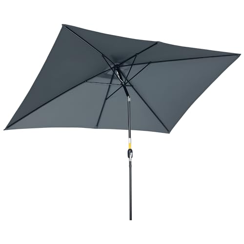 Outsunny Parasol de jardin Parasol droit inclinable rectangulaire aluminium polyester haute densité 3 x 2 m gris foncé