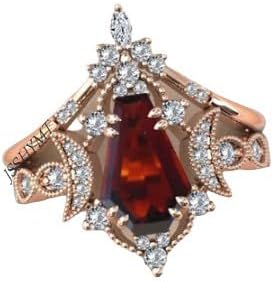 “Vintage Red Garnet Coffin Shaped Engagement Ring Set – 925 Sterling Silver Art Deco Wedding & Statement Rings for Women”