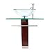 Renovators Supply Bohemia Glass Pedestal Sink Crystal Clear Countertop Modern Bathroom Vanity Vessel Sink, Chrome Faucet, Pop Up Drain, Towel Bar, Tempered Glass Counter And Wood Pedestal Combo