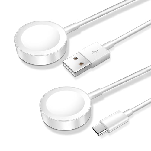 xiwxi Magnetic Charging Cable for Apple Watch Charger,[2Pack USB C+USB A] Wireless iWatch Charger Cables Compatible with iWatch Series Ultra/10/9/8/7/6/SE/SE2/5/4/3/2[3.3FT/1M],Black[3.3FT/1M],White