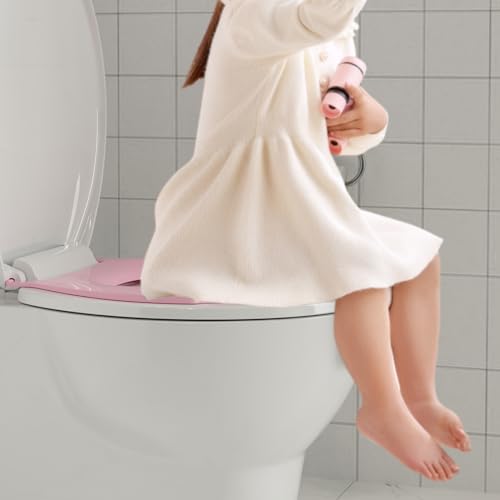 Toilet Seat Round,Toilet Seat with Toddler Seat Built in, Potty Training Toilet Seat Round Fits Both Adult and Child, with Soft Close, Easy Install and Clean - Round White and Pink
