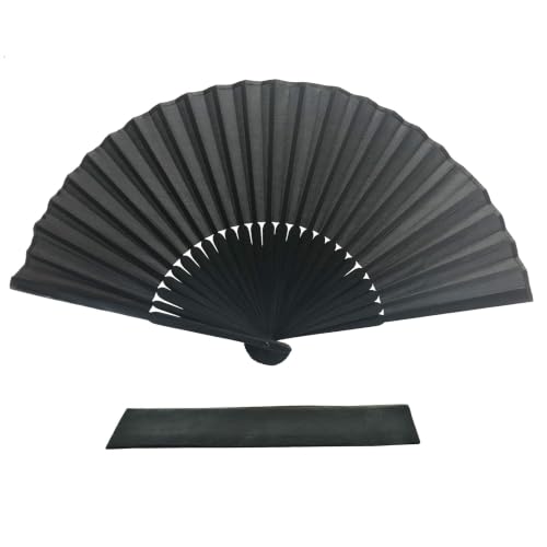 FANSOF. FANS Ventilateur pliant à la main, tissu de soie noir côtelettes de bambou à la main ventilateur chinois avec une poche à main de mariage cadeau faveur des enseignants cadeau