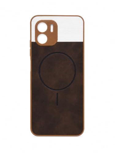 Image of Bintage Mac Safe Design Hard Slim Back Case | Soft Border Camera Protect | Dual PU Leather Finish Back Cover Compatible for REDMI A1 2022 - White & Cherry Brown