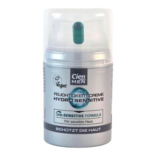 Cien Men Hydro Sensitive - Crema hidratante para hombre, 24 horas, cuidado facial para pieles sensibles, con complejo mineral, sin alcohol y microplásticos, vegano, 50 ml