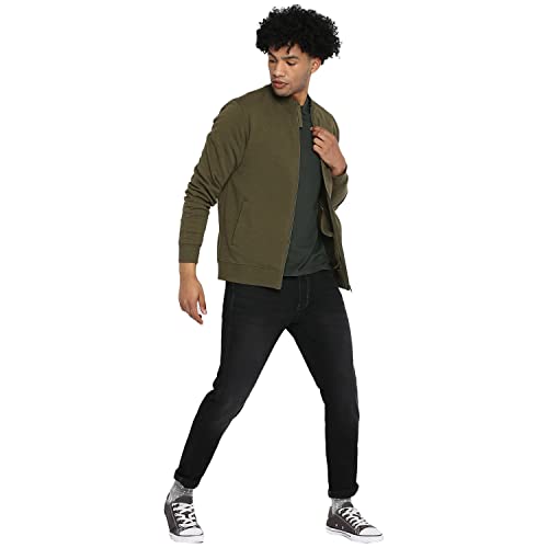 Image of Wrangler Olive Melange Ross Zipper Regular Fit Sweatshirt