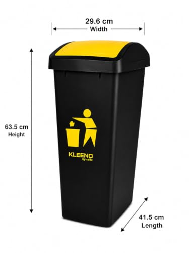 Image of Cello Plastic Swing-Lid Garbage Dustbin 48 Ltr, Black-Yellow