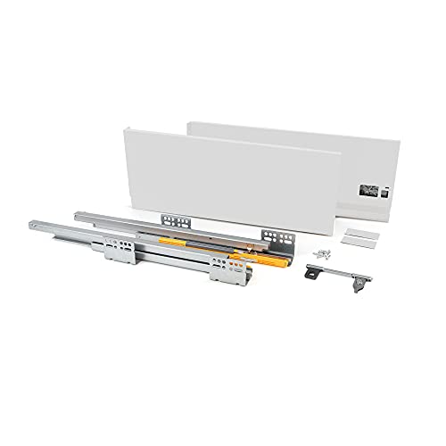 Emuca - Kit de cajón para cocina o baño con guias de extracción total y cierre suave, altura 185mm y profundidad 350mm, Blanco