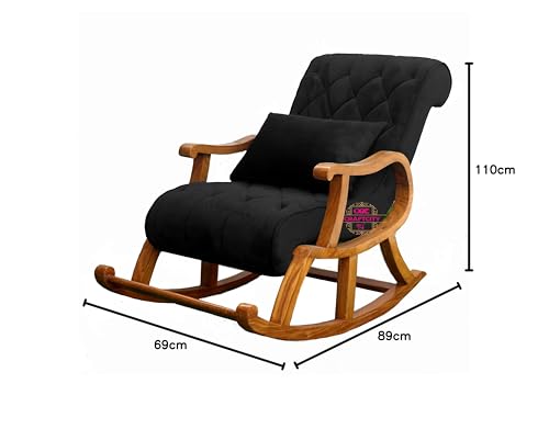 Image of CRAFTCITY Sheesham Wood Elegant Rocking Chair with Pillow and Matching Foot Stool /Living Room Chair /Rose Wood Rocking Chair /Single Seater Sofa with Footrest,Pre-Assembled (Black)