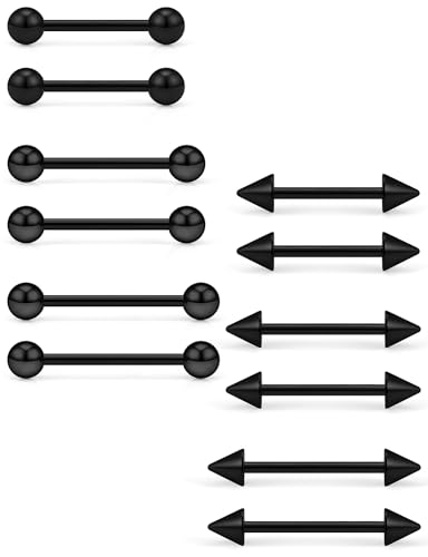 Ocptiy 14G Nipple Piercing Jewelry Tongue Rings Surgical Steel Silver Tongue Nipple Barbell Bar Piercing Jewelry for Women 14mm 16mm 19mm