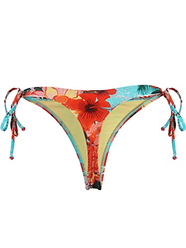 RELLECIGA Womens Blue Floral Tie-Side Thong Bikini Bottom Size Small