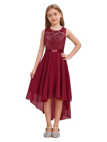 renvena Kids Girls Chiffon Sleeveless Wedding Bridesmaid Dress Floral Lace High Low Hem Flower Girl Dress4