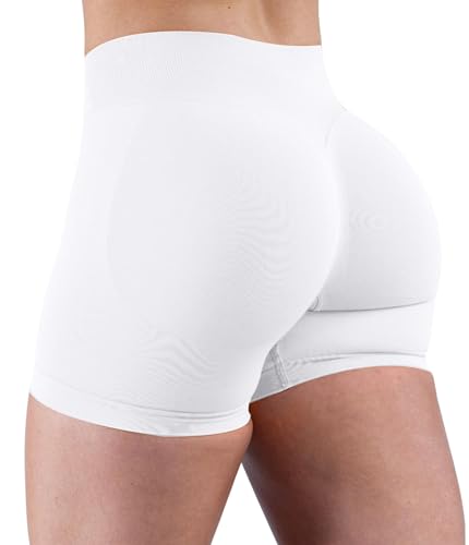 Unthewe Womens Workout Seamless Scrunch Butt Lifting Shorts High Waisted Tummy Control Gym Yoga Shorts(U516-White-S)