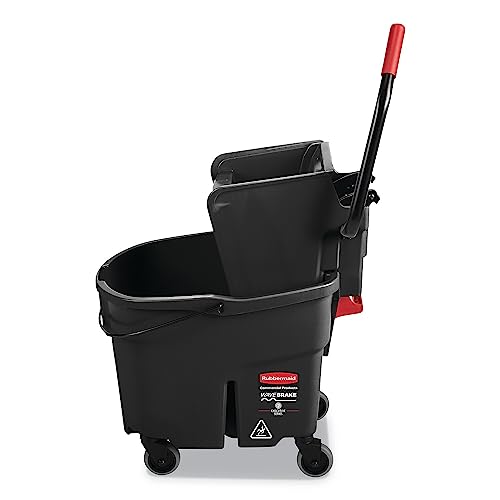 Image of Rubbermaid Commercial Products WaveBrake 35 QT Side-Press Mop Bucket and Wringer Combo on Wheels with Dirty Water Bucket, Black, for Heavy-Duty Floor Cleaning