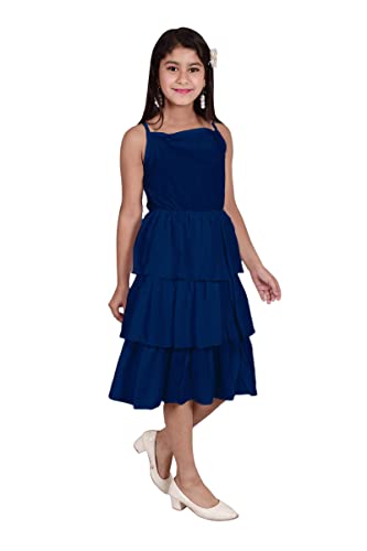 Image of Knee Length Crepe Layered Sleeveless Dress for Girls