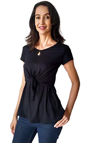 Blusa gestante e amamentação de amarrar (G, Preta)