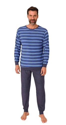 Normann Herren Frottee Schlafanzug Langarm Pyjama mit Bündchen - auch in Übergrößen, Farbe:blau, Größe:50