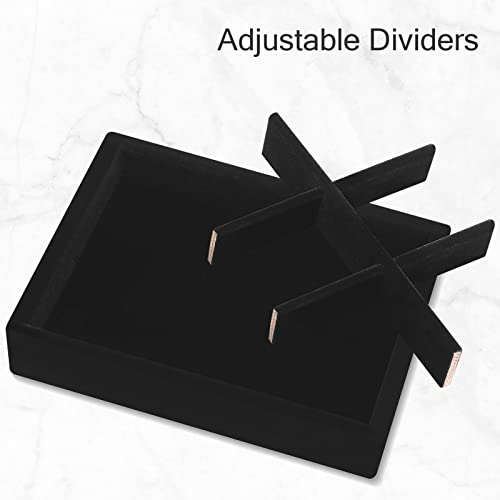 DesignSter Small Jewelry Tray-Ring Organizer 2PCS Premium Velvet Rings Earrings Display Tray Storage Insert Holder for Jewelry Box, Drawer, Dresser (6 Grids, Black)