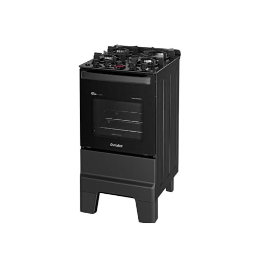Fogão Esmaltec 4 Bocas Ideal Master Glass Mesa de Vidro Forno 50 Litros Preto T4VFP Bivolt